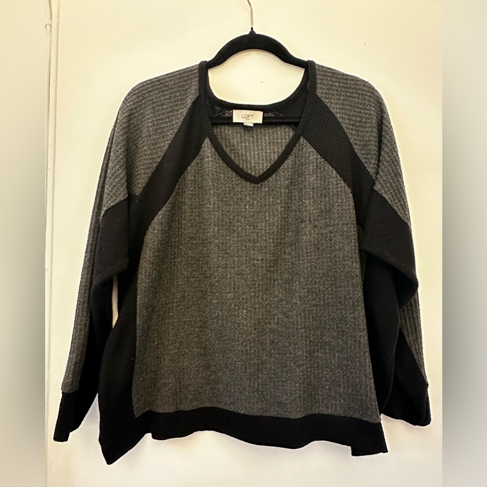 LOFT Gray and Black V-Neck Sweater
